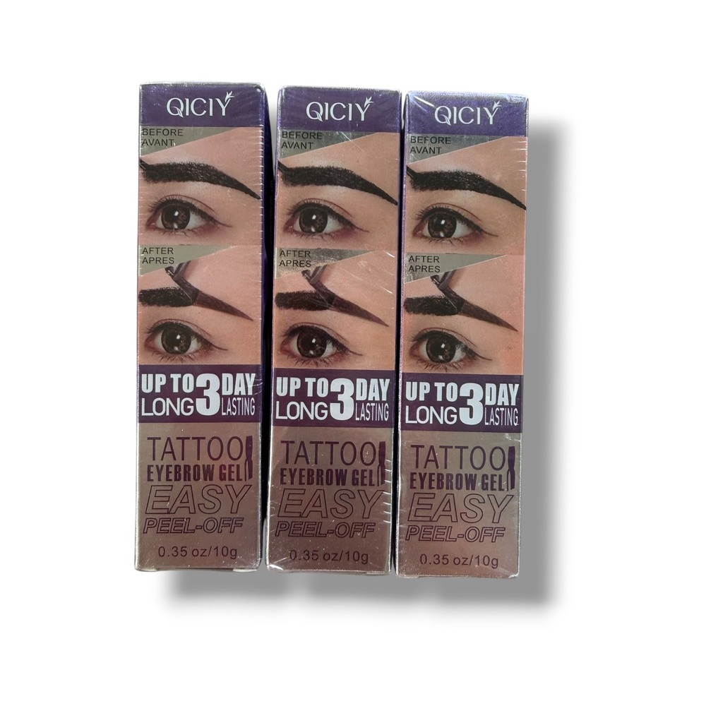 QICIY Tattoo Eyebrow Gel 3pc Set PeeLOff Long Lasting Waterproof Brown Black NEW